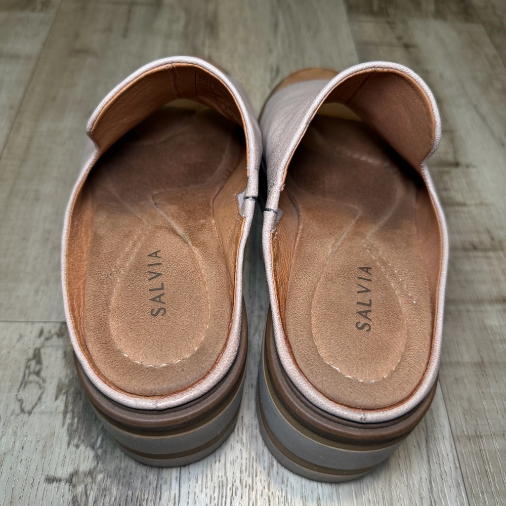 Salvia Harper Leather Platform Lug Sole Sandals 38 Chunky Slide Slip On Mule - Picture 6 of 9